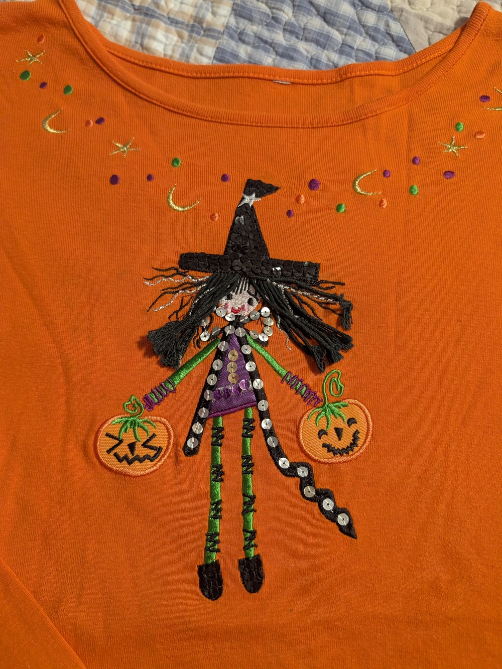 Womens Orange Halloween Witch Top